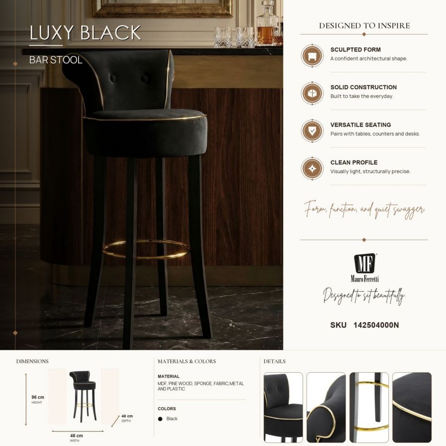 Mauro Ferretti Sgabello Bar Luxy Nero 46 x 48 x 96 cm (altezza Seduta 75)