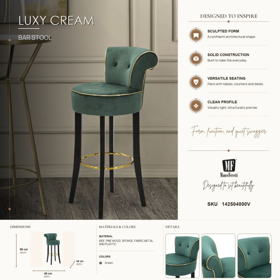 Mauro Ferretti Sgabello Bar Luxy Verde 46 x 48 x 96 cm (altezza Seduta 75)