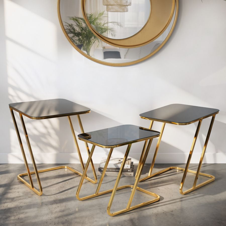 Mauro Ferretti Tavolinetti Simple Set 3 pz 44 x 50,5 x 55,5-39 x 49 x 51-34 x 47 x 45 cm