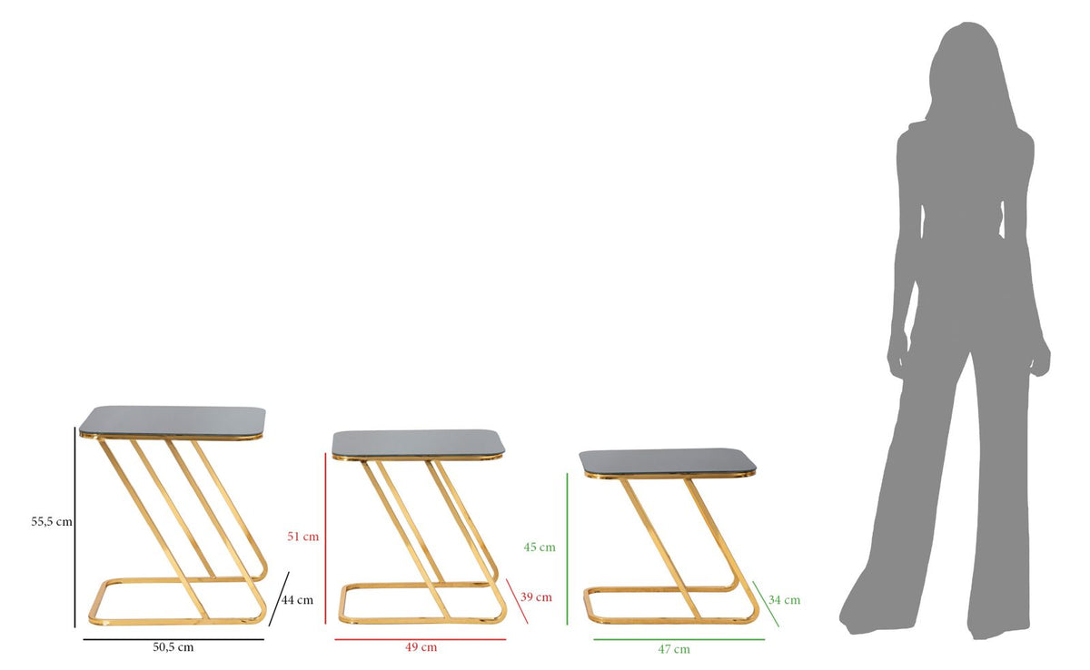 Mauro Ferretti Tavolinetti Simple Set 3 pz 44 x 50,5 x 55,5-39 x 49 x 51-34 x 47 x 45 cm
