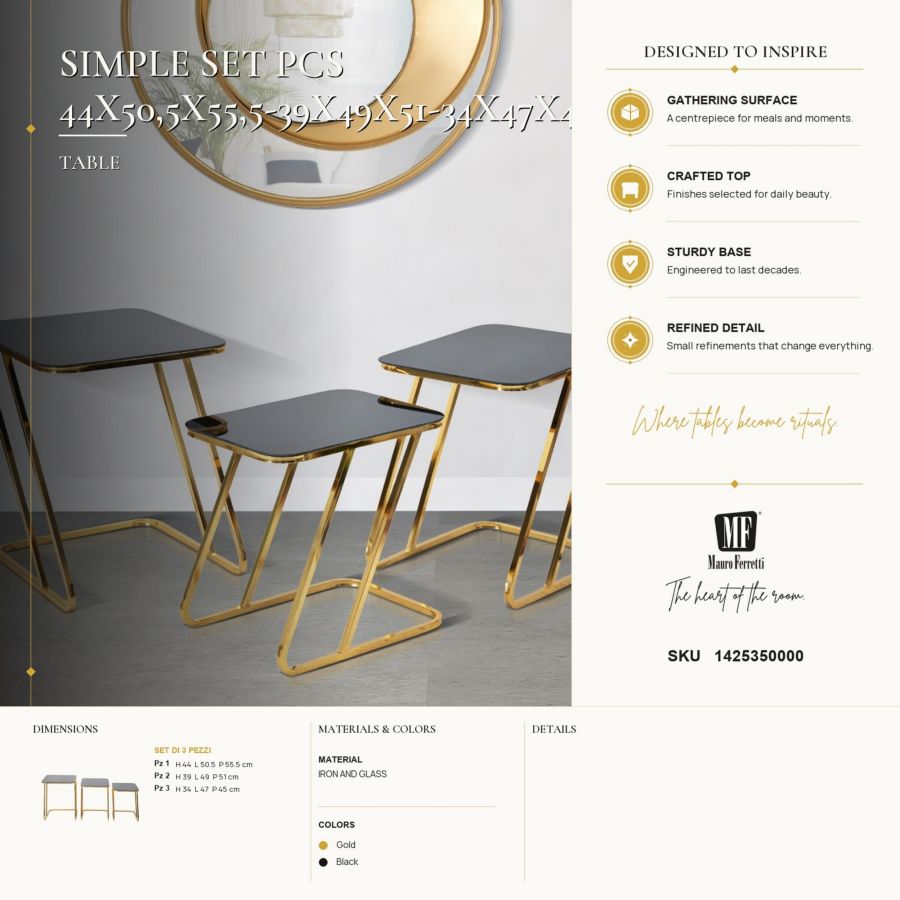 Mauro Ferretti Tavolinetti Simple Set 3 pz 44 x 50,5 x 55,5-39 x 49 x 51-34 x 47 x 45 cm