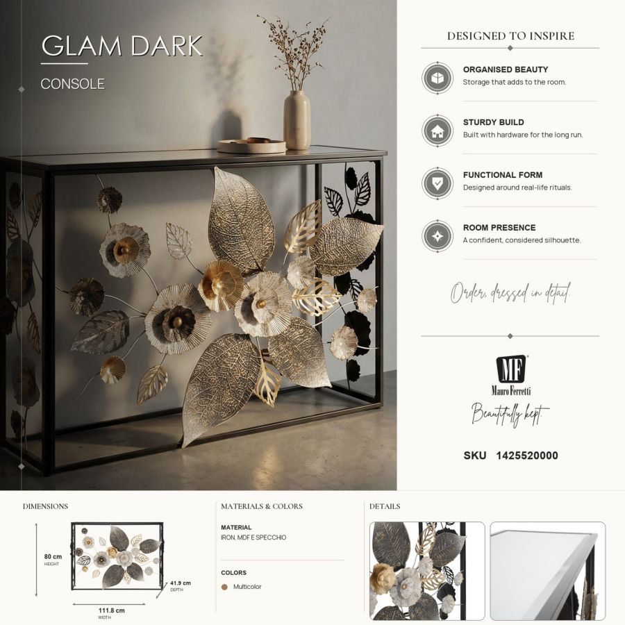 Mauro Ferretti Console Glam Dark 112 x 42 x 80 cm
