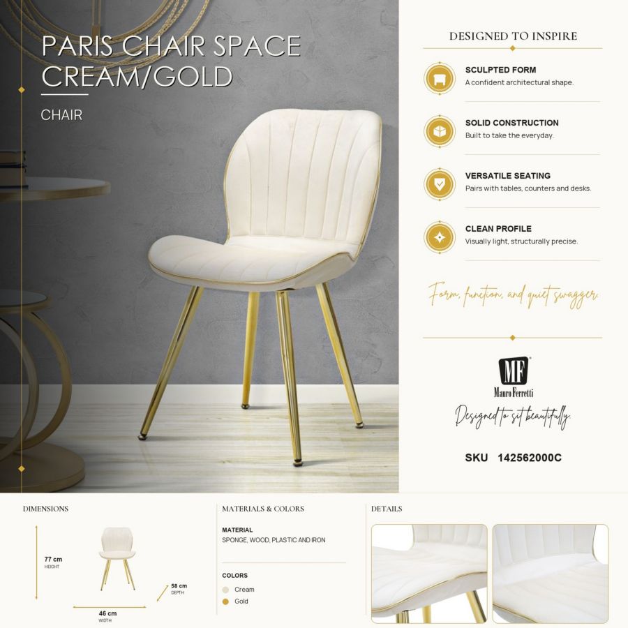 Mauro Ferretti Sedia Paris Space Crema /gold Set 2 pz 46 x 58 x 77 cm