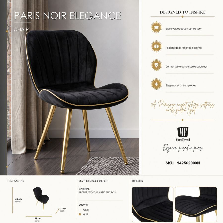 Mauro Ferretti Sedia Paris Space Nera /gold Set 2 pz 46 x 58 x 77 cm