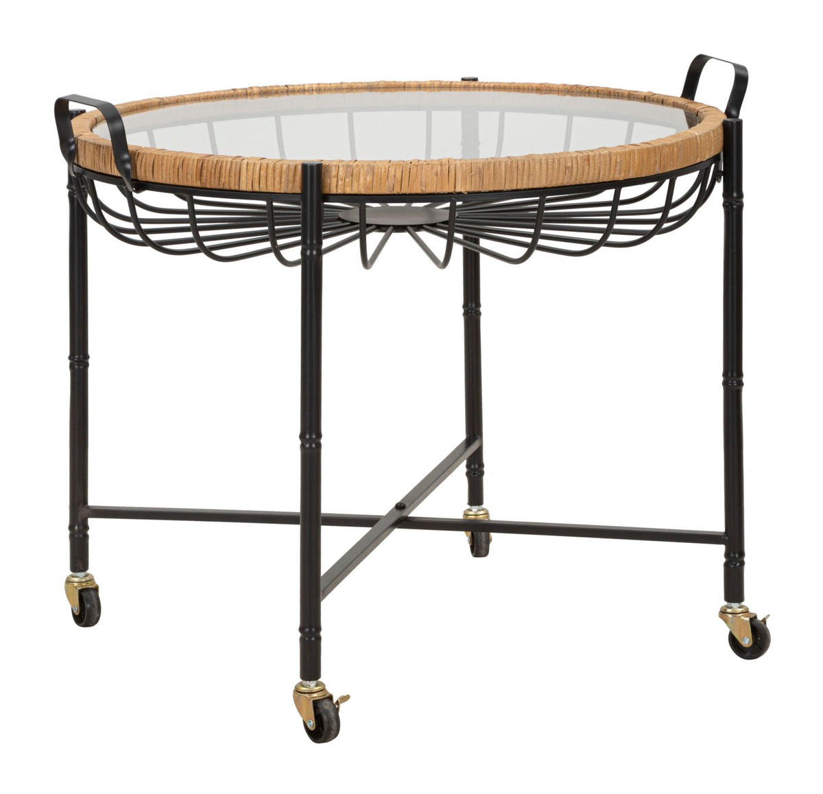 Mauro Ferretti Tavolinetto Cebu con Vetro e Ruote 70,5 x 65 x 57 cm