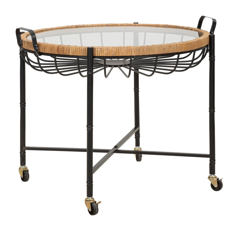 Mauro Ferretti Tavolinetto Cebu con Vetro e Ruote 70,5 x 65 x 57 cm