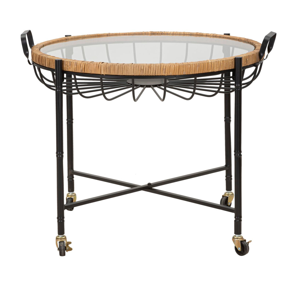 Mauro Ferretti Tavolinetto Cebu con Vetro e Ruote 70,5 x 65 x 57 cm