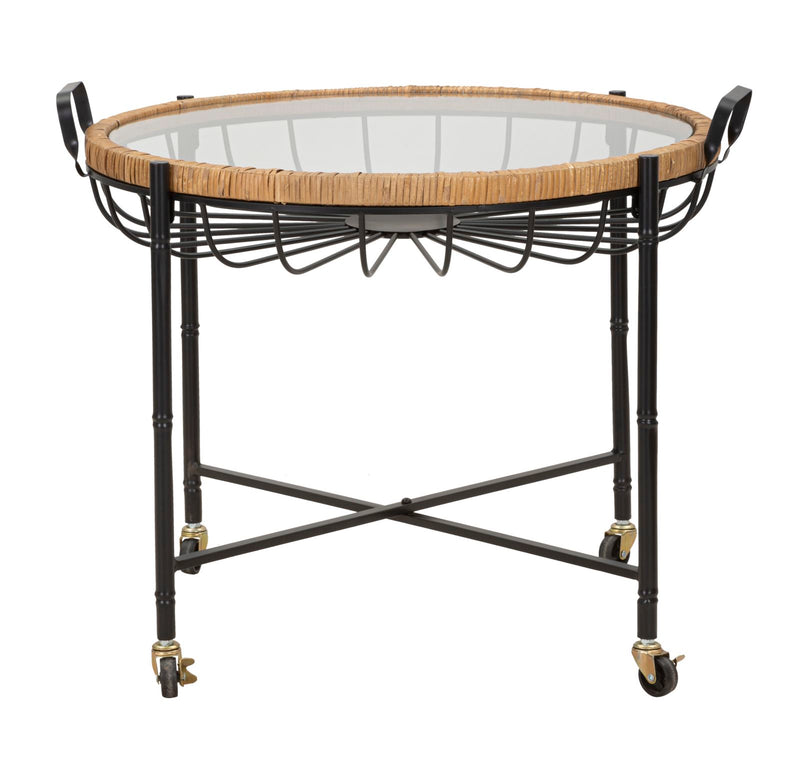 Mauro Ferretti Tavolinetto Cebu con Vetro e Ruote 70,5 x 65 x 57 cm