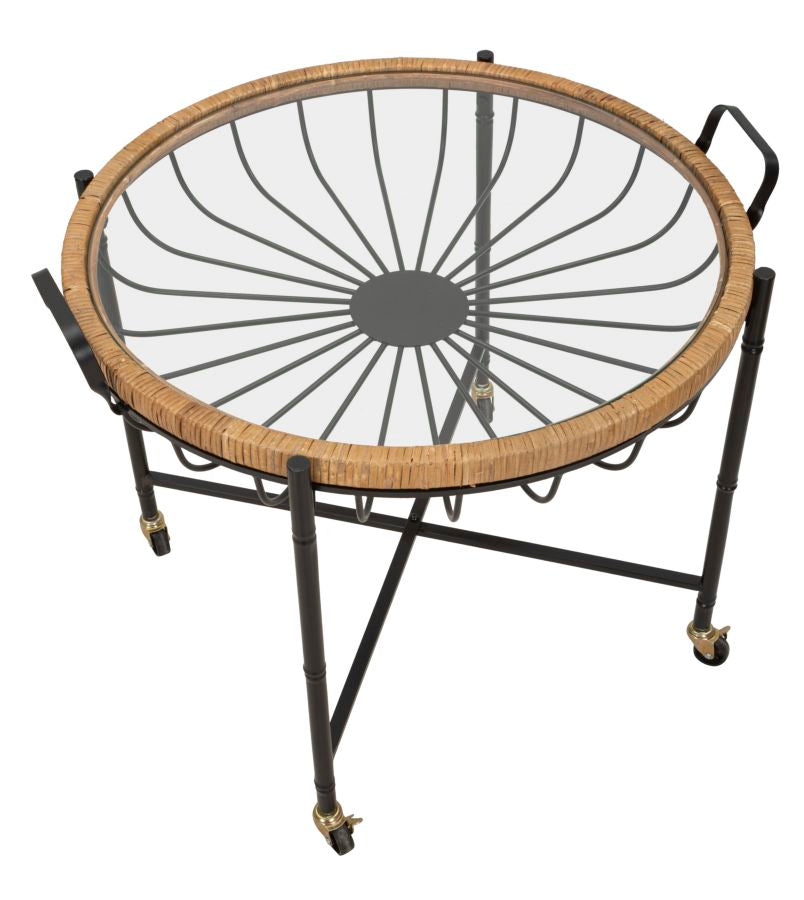Mauro Ferretti Tavolinetto Cebu con Vetro e Ruote 70,5 x 65 x 57 cm