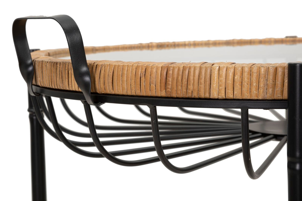 Mauro Ferretti Tavolinetto Cebu con Vetro e Ruote 70,5 x 65 x 57 cm