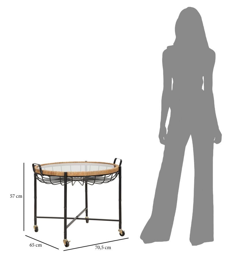 Mauro Ferretti Tavolinetto Cebu con Vetro e Ruote 70,5 x 65 x 57 cm