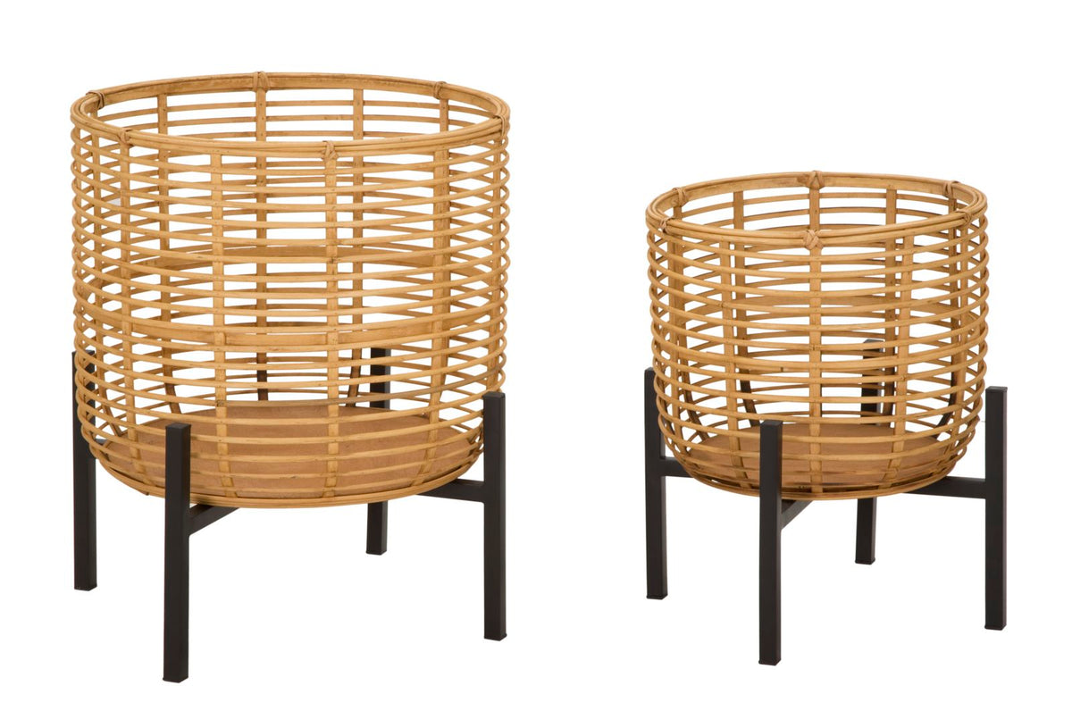 Mauro Ferretti Portavasi Rattan Coppia Ø 41 x 47-33 x 39 cm