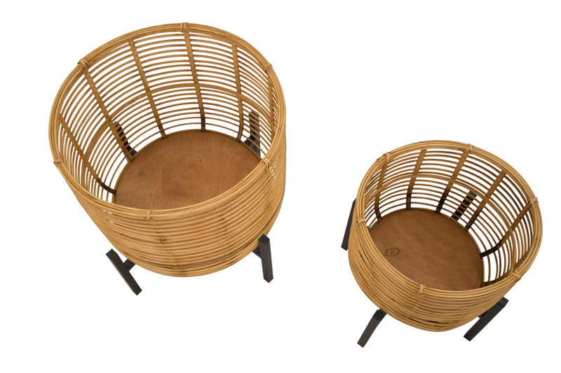 Mauro Ferretti Portavasi Rattan Coppia Ø 41 x 47-33 x 39 cm