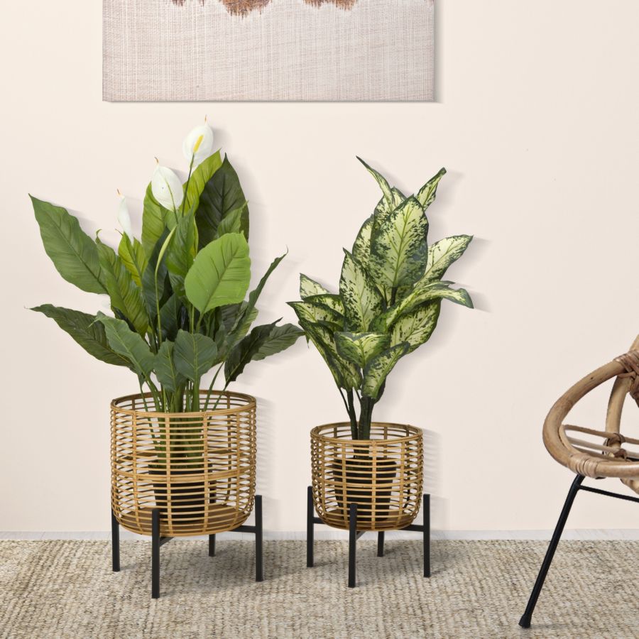 Mauro Ferretti Portavasi Rattan Coppia Ø 41 x 47-33 x 39 cm