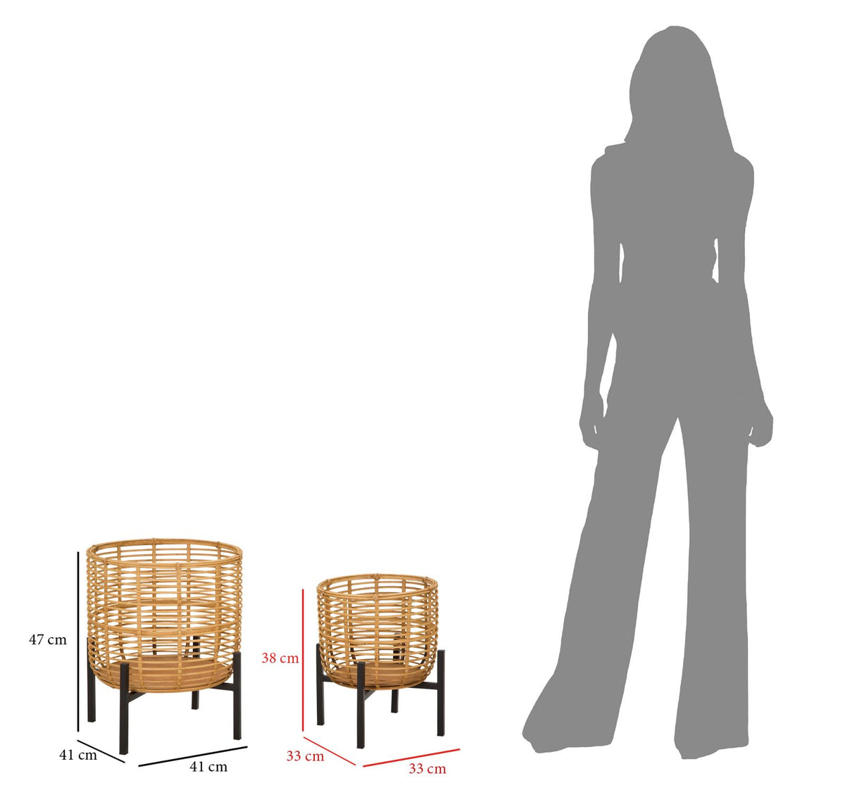 Mauro Ferretti Portavasi Rattan Coppia Ø 41 x 47-33 x 39 cm