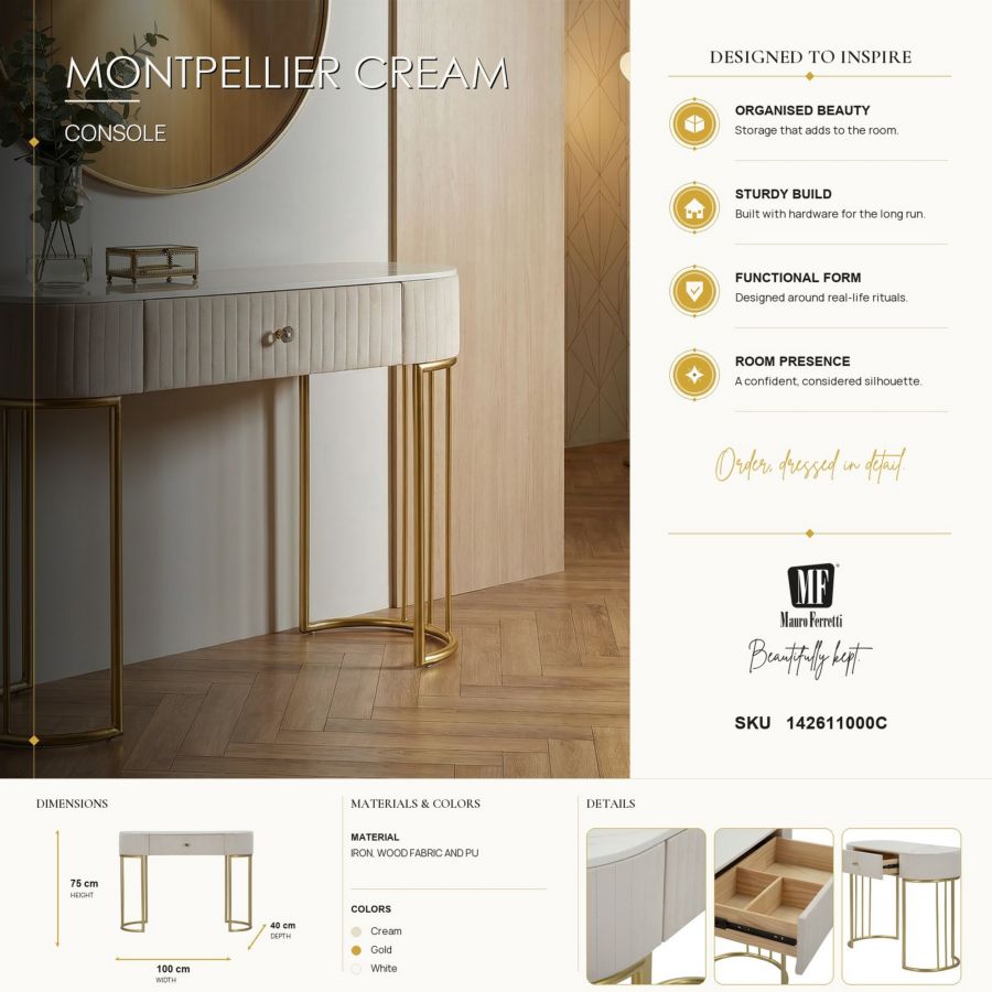 Mauro Ferretti Console Montpellier Crema 100 x 43 x 74 cm