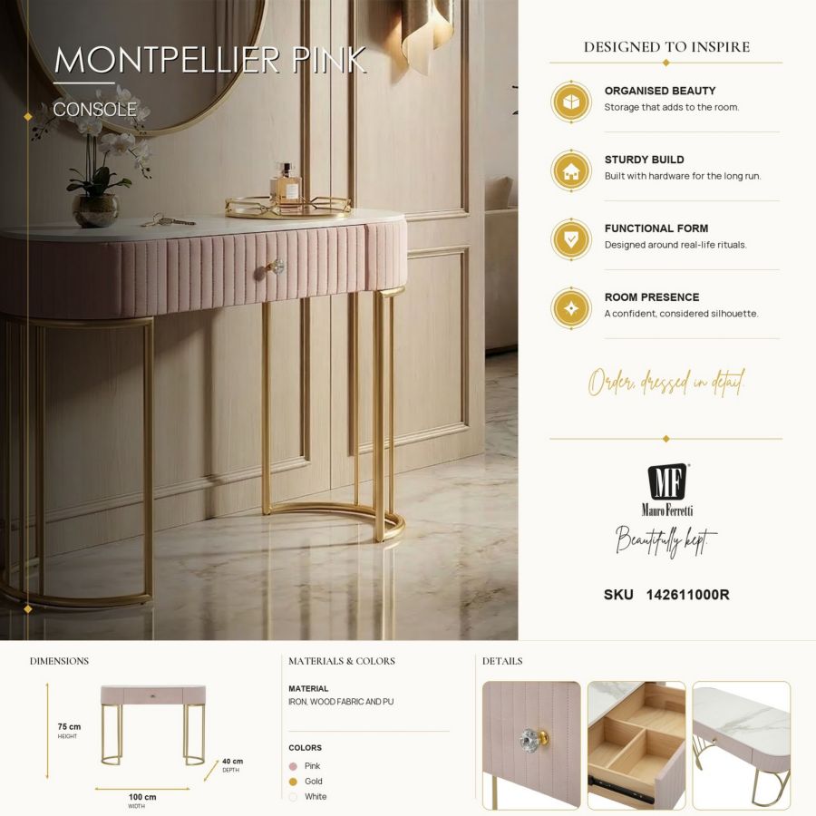 Mauro Ferretti Console Montpellier Rosa 100 x 43 x 74 cm
