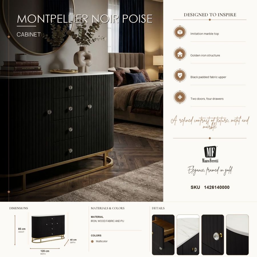 Mauro Ferretti Mobile Montpellier Nero 120 x 40 x 85 cm