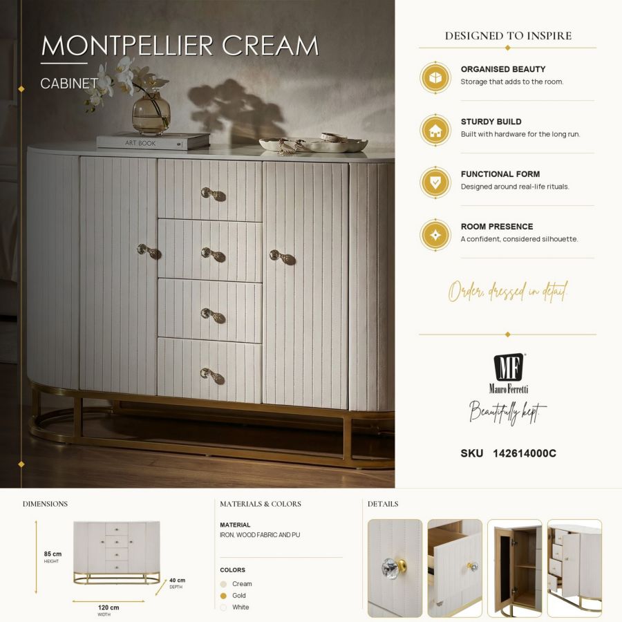Mauro Ferretti Mobile Montpellier Crema 120 x 40 x 85 cm