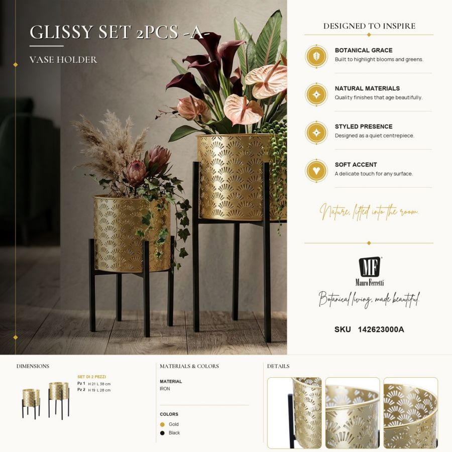 Mauro Ferretti Portavasi Glissy Stand Coppia -a- Ø 21 x 38-19 x 28 cm