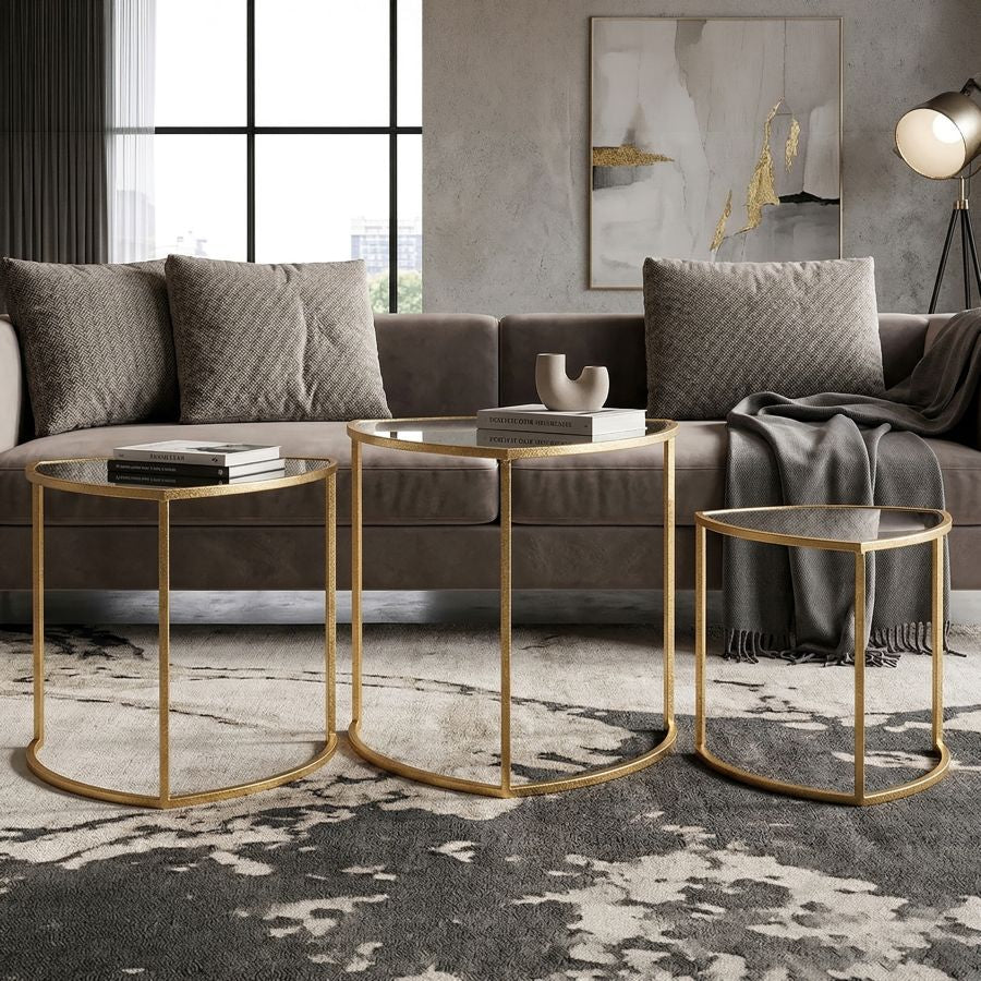 Mauro Ferretti Tavolinetti da Caffè Triangle Set 3 pz Ø 60 x 50-50 x 45-40 x 40 cm