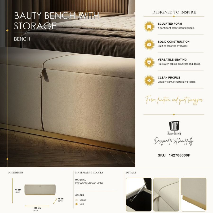 Panca c/contenitore beauty cm 130x45x45