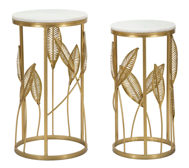 Mauro Ferretti Tavolinetti Leaf Coppia Ø 35 x 65,5-30 x 60,5 cm