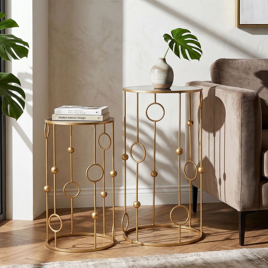 Mauro Ferretti Tavolinetto Cage Coppia Ø 50 x 100-40 x 80 cm