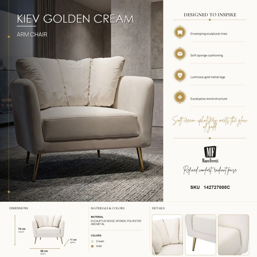 Mauro Ferretti Poltrona Kiev Crema 88 x 77 x 74 cm