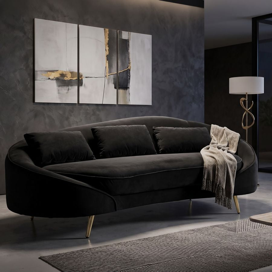 Mauro Ferretti Divano 3 Posti Oslo con Cuscini Nero 185 x 84 x 68 cm