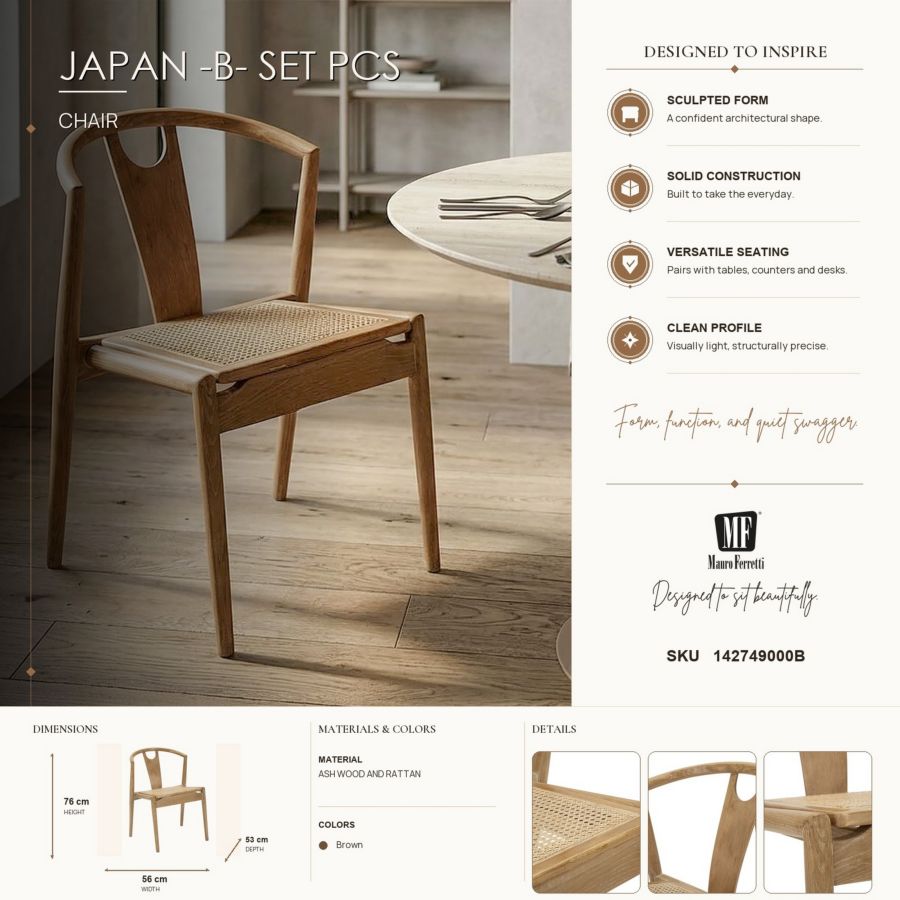 Mauro Ferretti Sedia Japan -b- Set 2 pz 56 x 53 x 76 cm