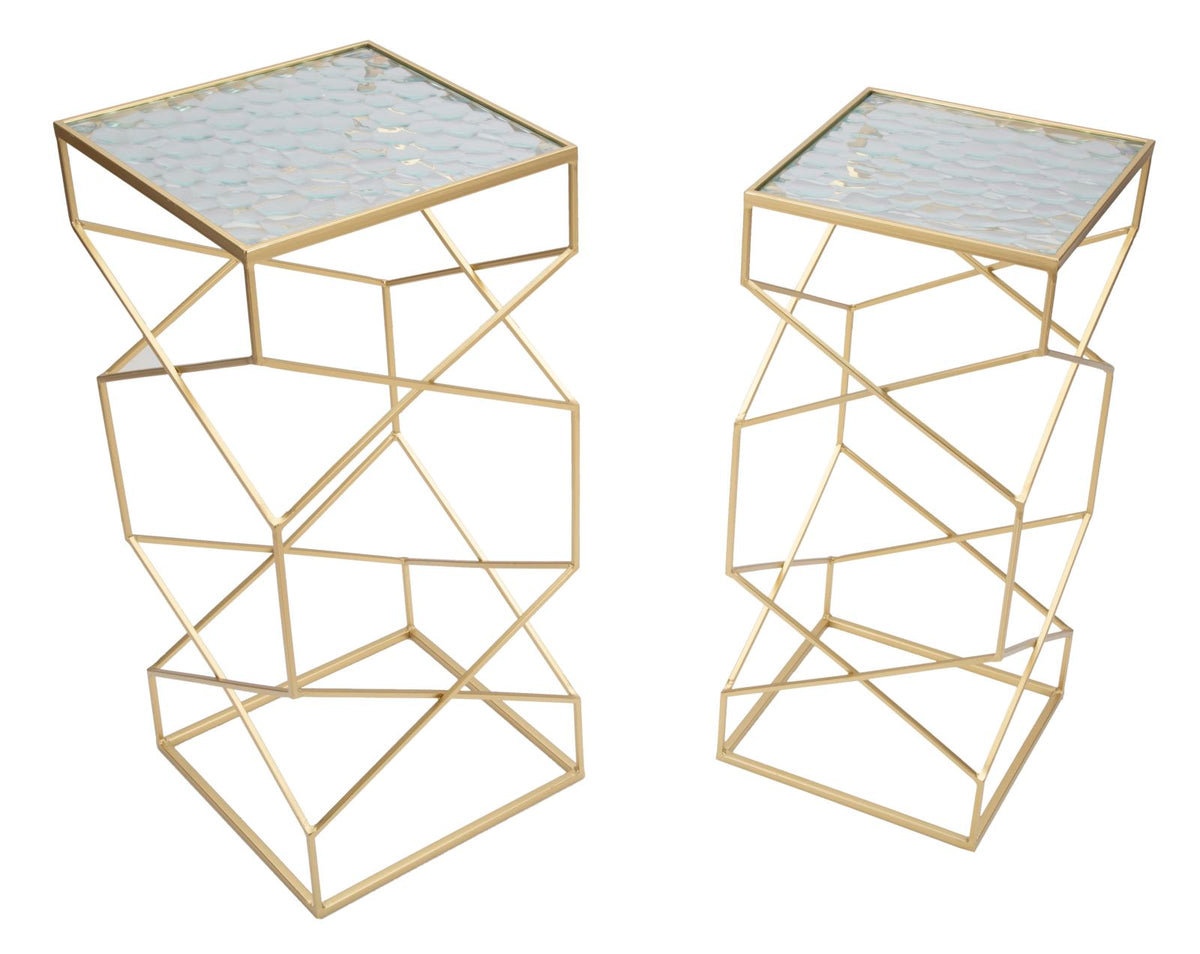 Mauro Ferretti Tavolinetti Glassy Coppia 31,5 x 31,5 x 68-28 x 28 x 64 cm