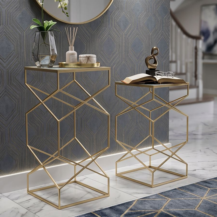 Mauro Ferretti Tavolinetti Glassy Coppia 31,5 x 31,5 x 68-28 x 28 x 64 cm
