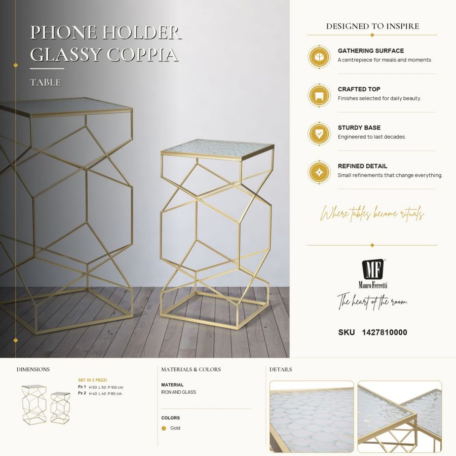 Mauro Ferretti Portatelefono Glassy Coppia 50 x 50 x 100-40 x 40 x 80 cm