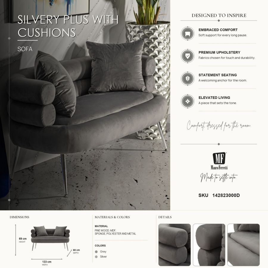 Divanetto silvery plus c/cuscini cm 133x68x69