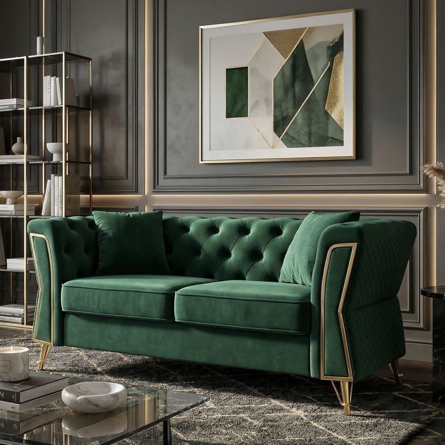Divano emy verde c/cuscini cm 162x83x76