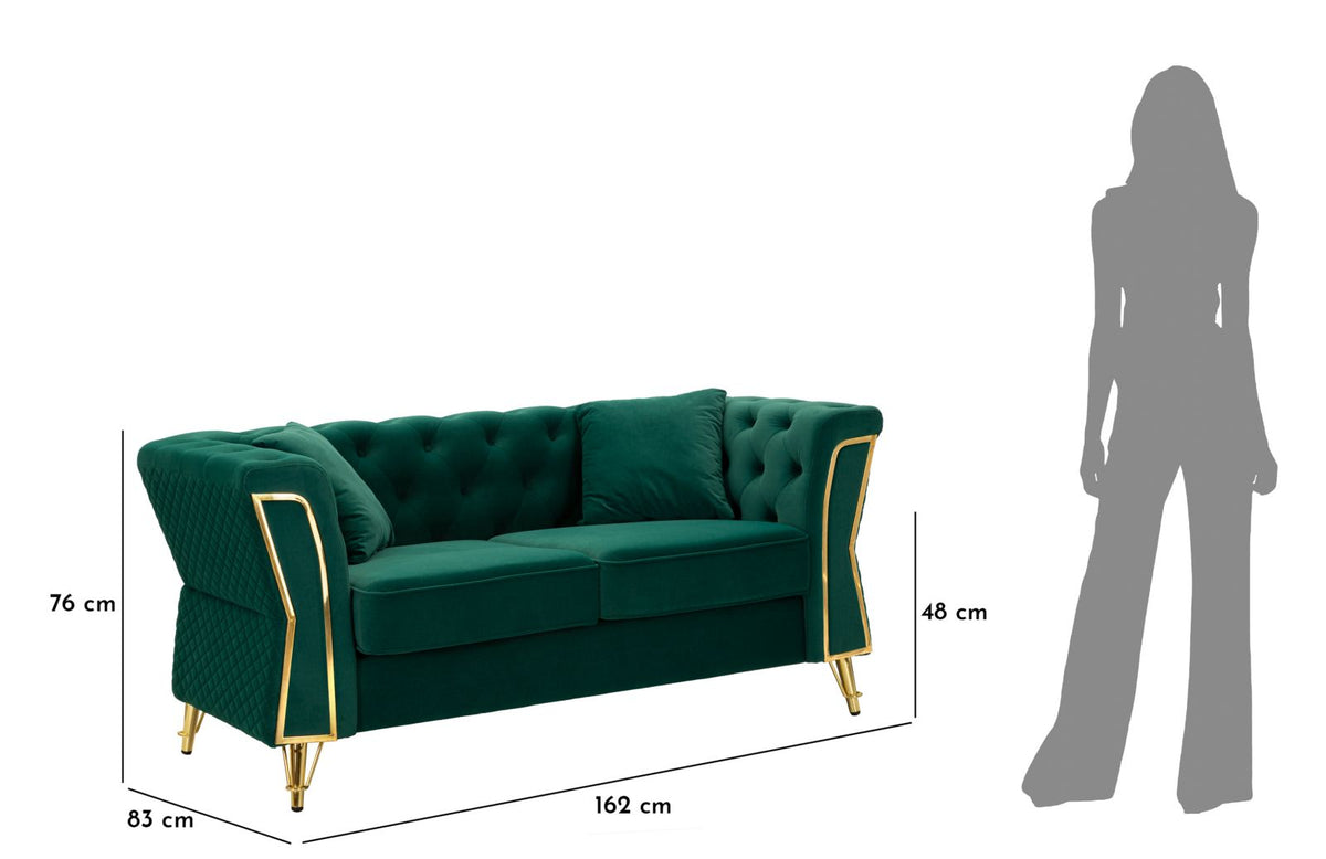 Divano emy verde c/cuscini cm 162x83x76