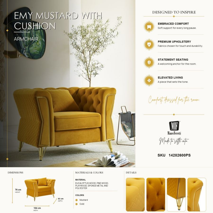 Poltrona emy senape c/cuscino cm 104x83x76