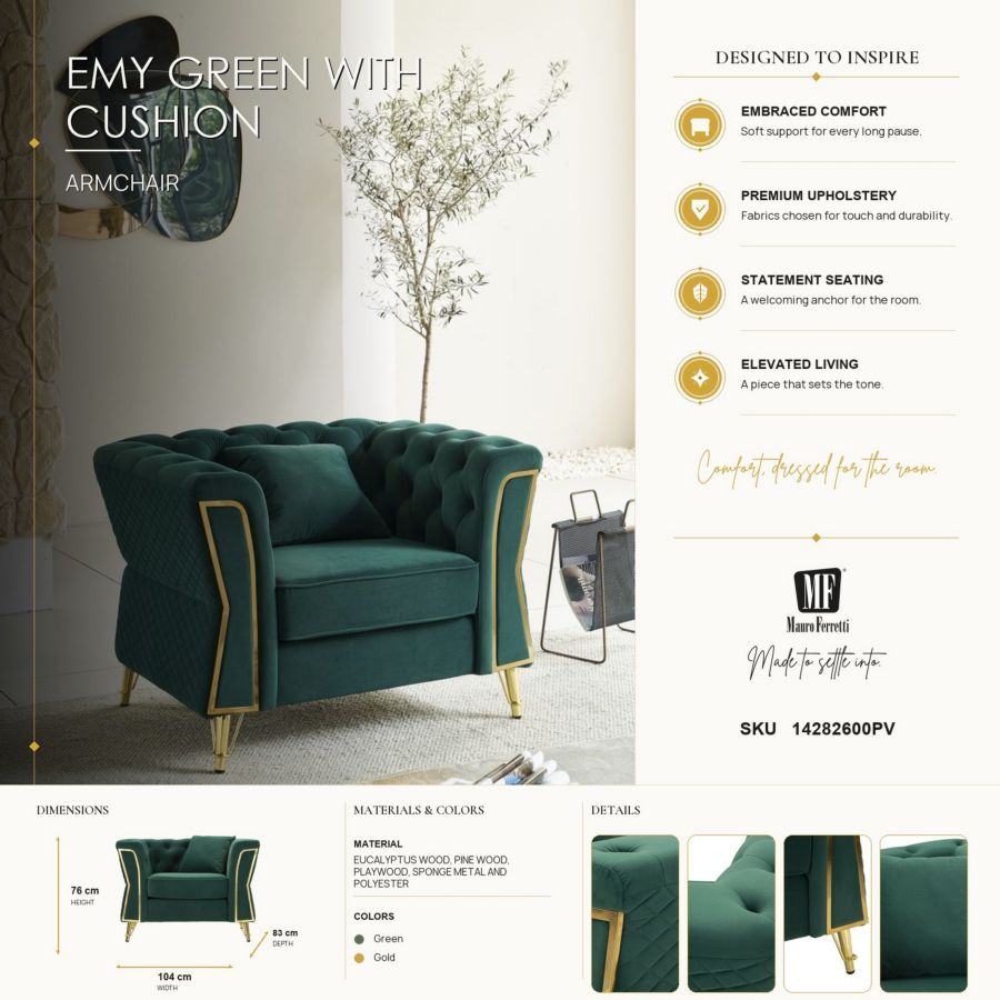 Poltrona emy verde c/cuscino cm 104x83x76