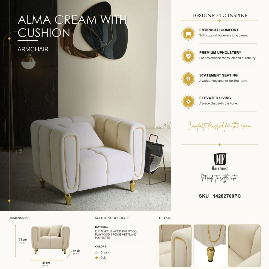 Poltrona alma crema c/cuscino cm 97x81x71