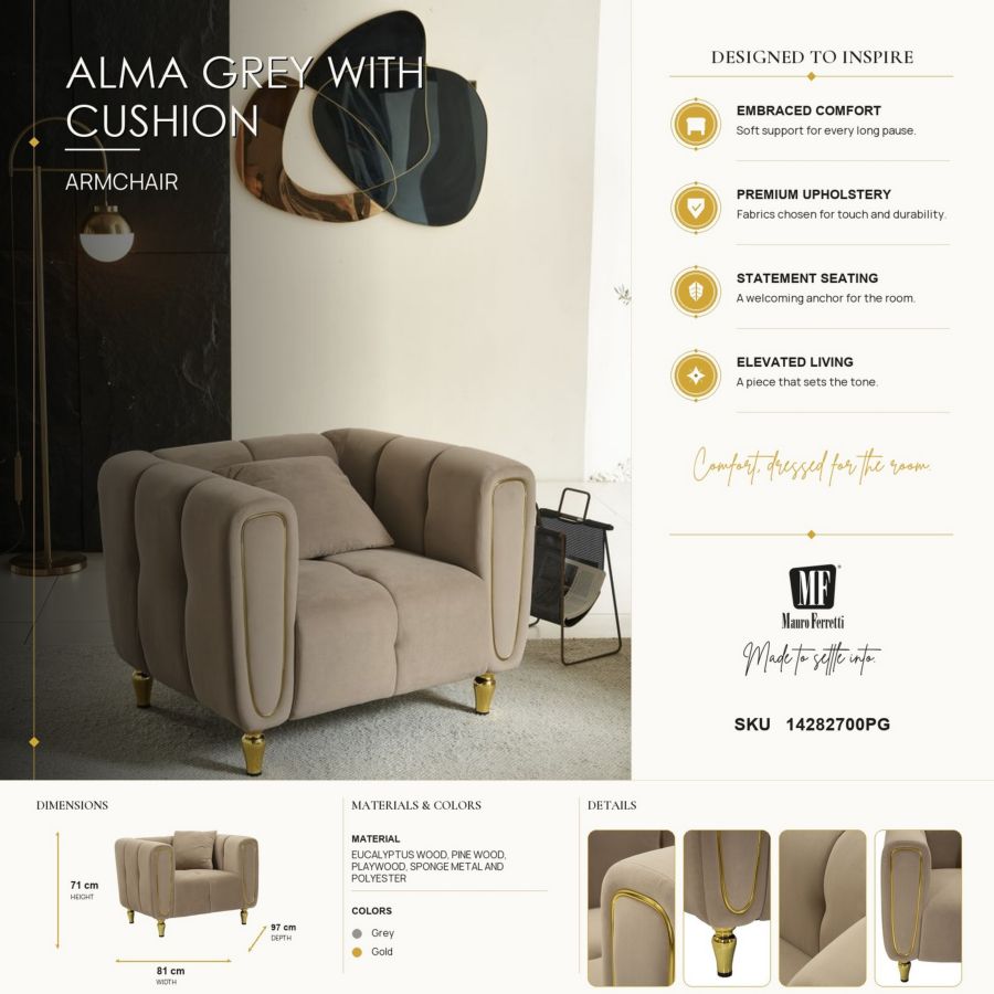 Poltrona alma grigio c/cuscino cm 97x81x71