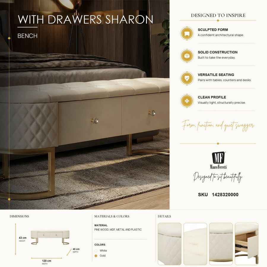 Panca c/cassetti sharon cm 120x40x43