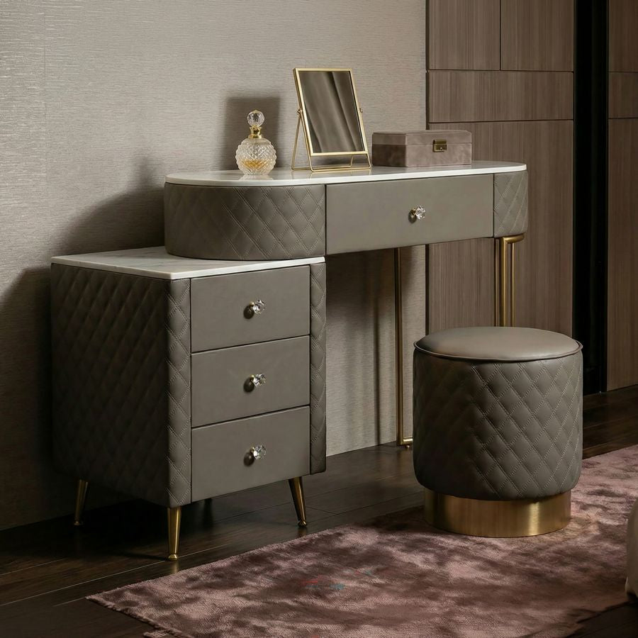 Toeletta sharon grigia c/puff cm 120x40x75 (misura puff ø36x39)
