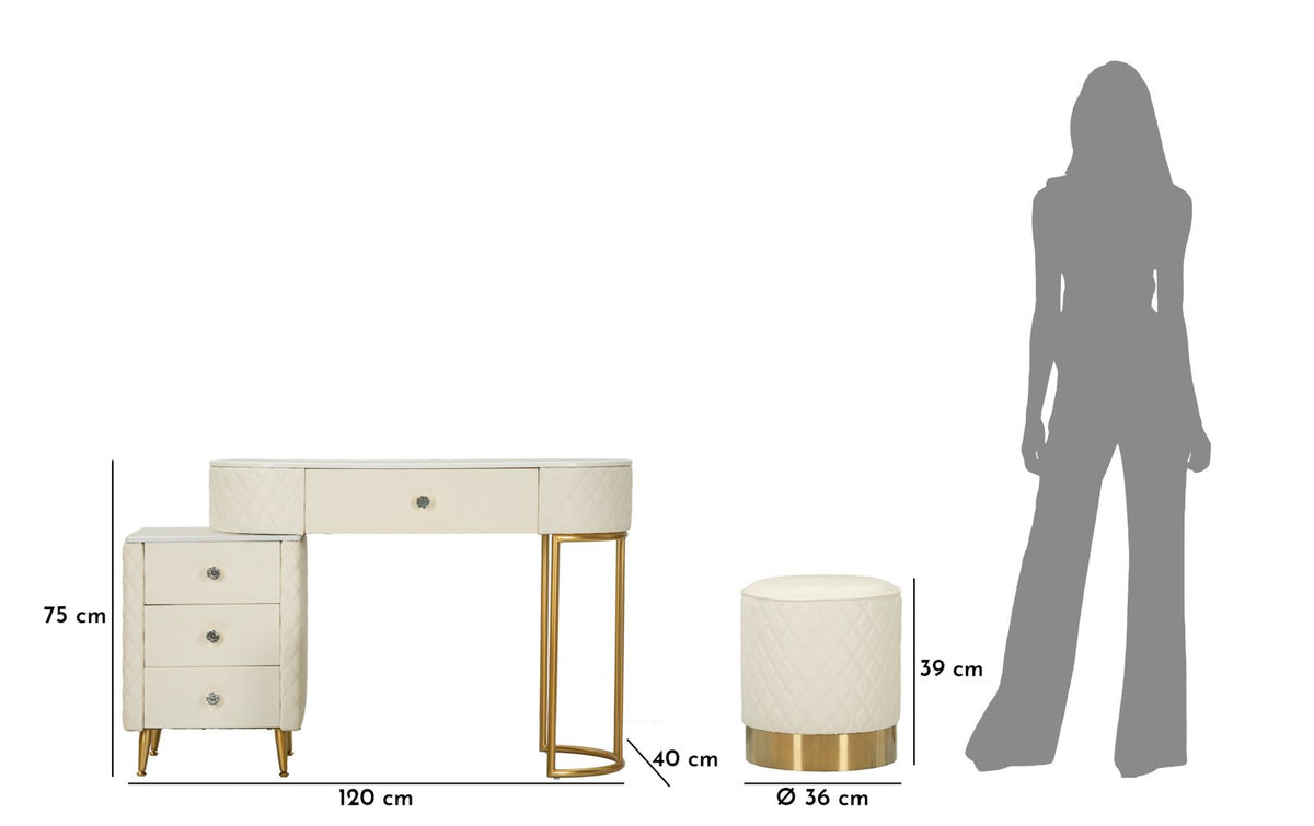 Toeletta sharon panna c/puff cm 120x40x75 (misura puff ø36x39)