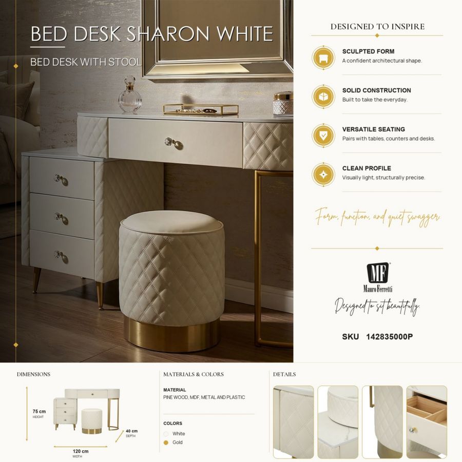Toeletta sharon panna c/puff cm 120x40x75 (misura puff ø36x39)
