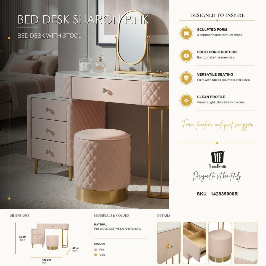 Toeletta sharon rosa c/puff cm 120x40x75 (misura puff ø36x39)