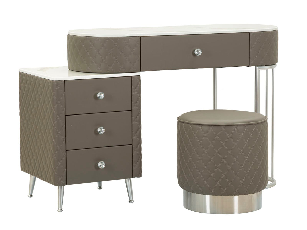 Toeletta sharon grigia c/puff gambe argento cm 120x40x75 (misura puff ø36x39)