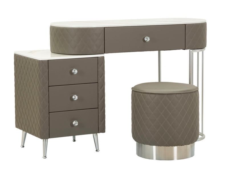 Toeletta sharon grigia c/puff gambe argento cm 120x40x75 (misura puff ø36x39)