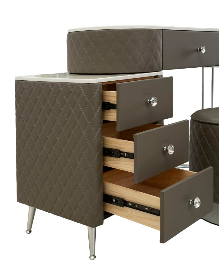 Toeletta sharon grigia c/puff gambe argento cm 120x40x75 (misura puff ø36x39)