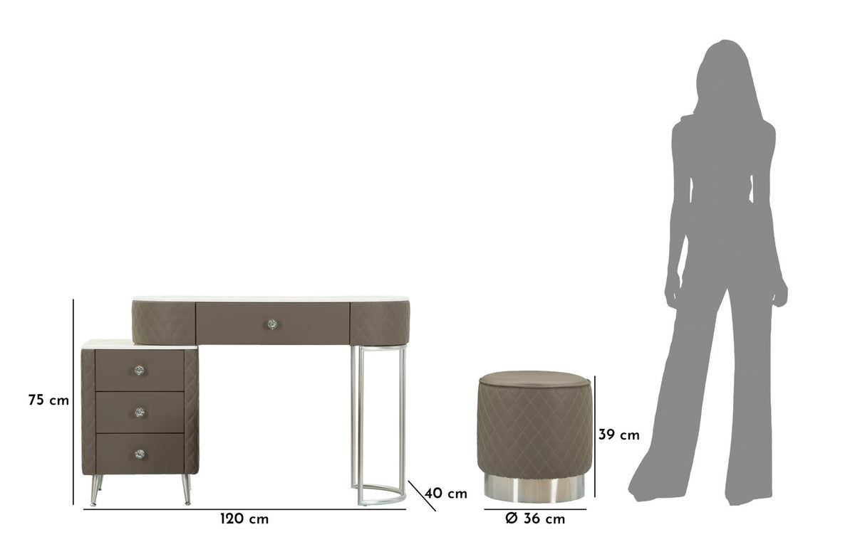 Toeletta sharon grigia c/puff gambe argento cm 120x40x75 (misura puff ø36x39)